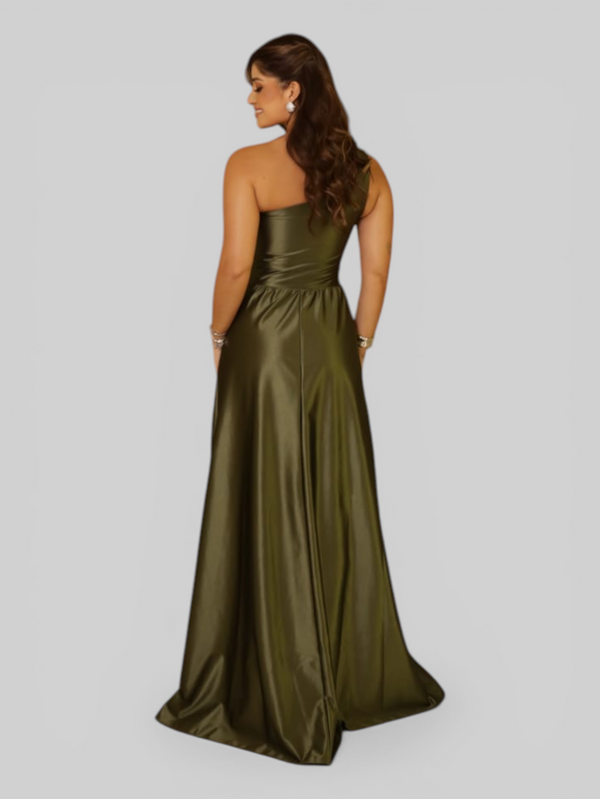 Vestido de Festa Longo Acetinado Alça Ùnica Florescer
