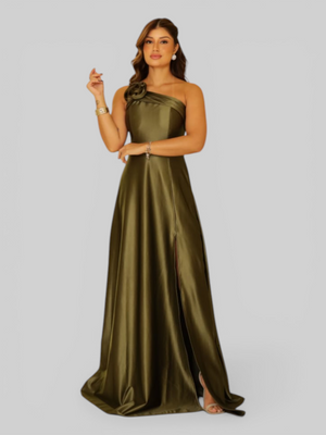 Vestido de Festa Longo Acetinado Alça Ùnica Florescer