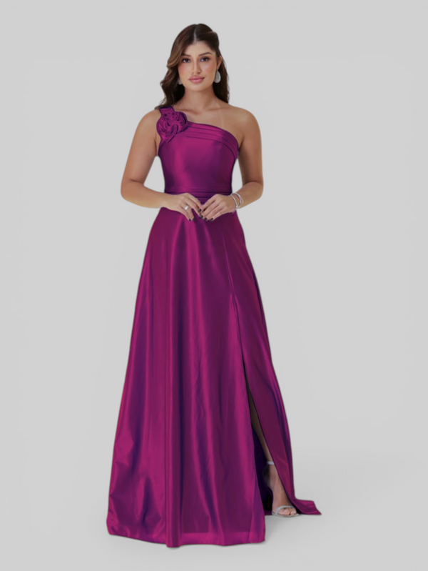 Vestido de Festa Longo Acetinado Alça Ùnica Florescer