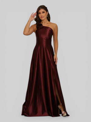 Vestido de Festa Longo Acetinado Alça Ùnica Florescer