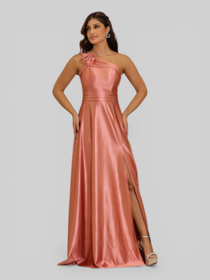 Vestido de Festa Longo Acetinado Alça Ùnica Florescer