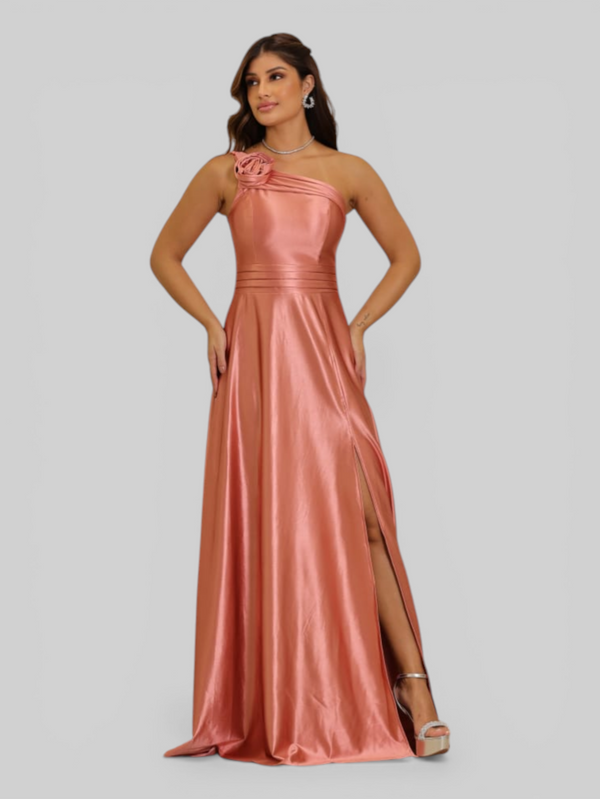 Vestido de Festa Longo Acetinado Alça Ùnica Florescer