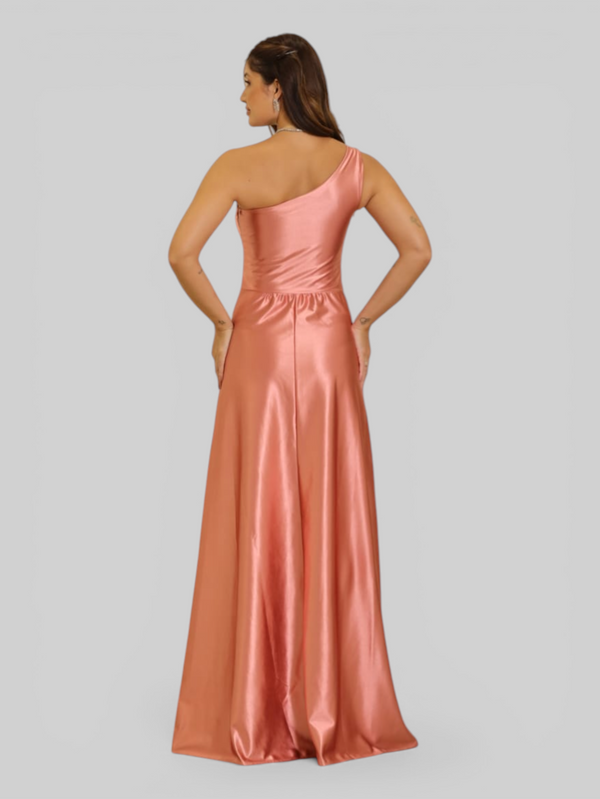Vestido de Festa Longo Acetinado Alça Ùnica Florescer