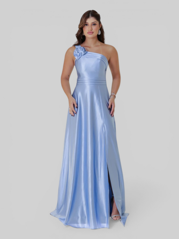 Vestido de Festa Longo Acetinado Alça Ùnica Florescer