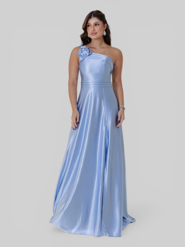 Vestido de Festa Longo Acetinado Alça Ùnica Florescer