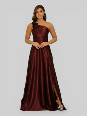 Vestido de Festa Longo Acetinado Alça Ùnica Florescer