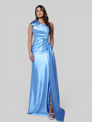 Vestido de Festa Longo Acetinado Nula Manga Capa Navona