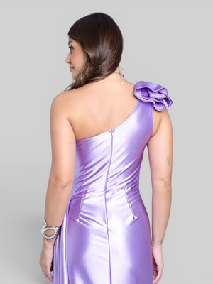 Vestido de Festa Longo Acetinado Nula Manga Capa Navona