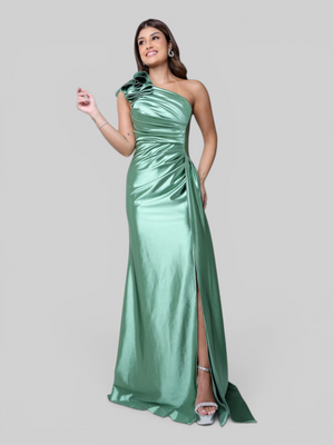 Vestido de Festa Longo Acetinado Nula Manga Capa Navona