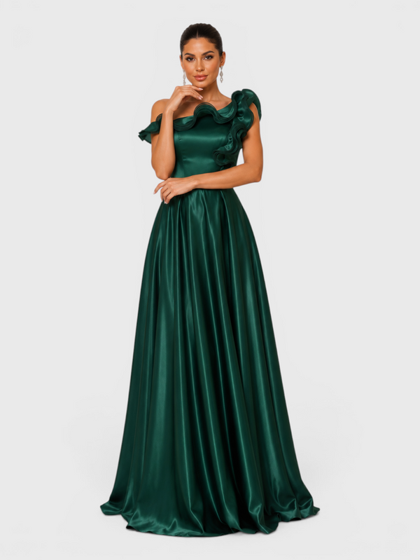 Vestido de Festa Longo Acetinado Nula Manga Flores