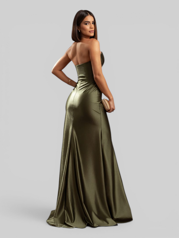 Vestido de Festa Longo Acetinado com Fenda Itália New