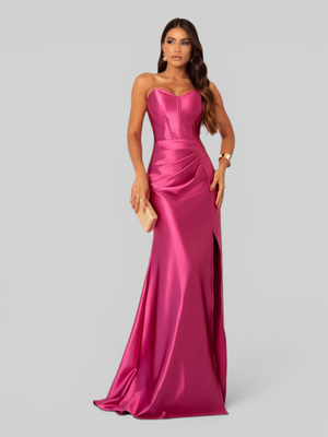 Vestido de Festa Longo Acetinado com Fenda Itália New