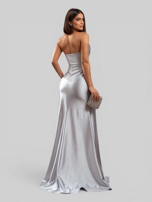 Vestido de Festa Longo Acetinado com Fenda Itália New