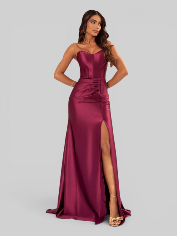 Vestido de Festa Longo Acetinado com Fenda Itália New