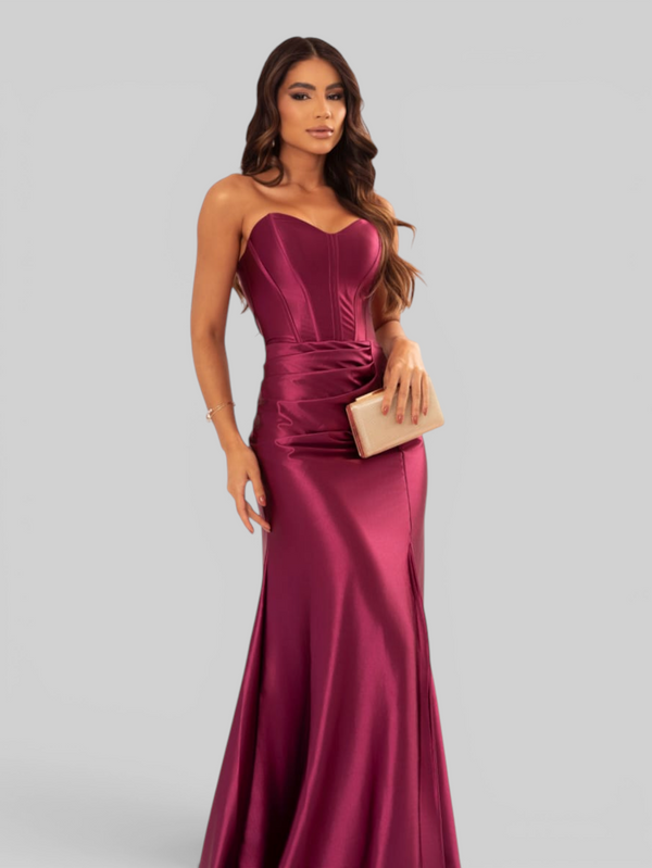 Vestido de Festa Longo Acetinado com Fenda Itália New