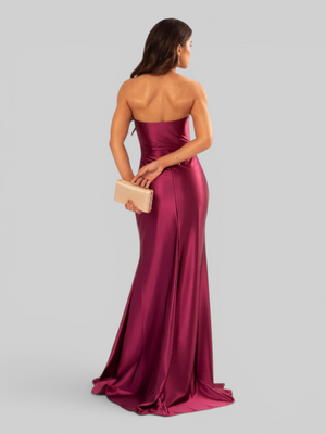 Vestido de Festa Longo Acetinado com Fenda Itália New