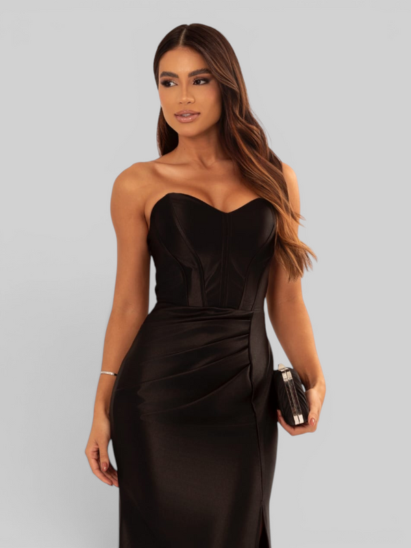 Vestido de Festa Longo Acetinado com Fenda Itália New