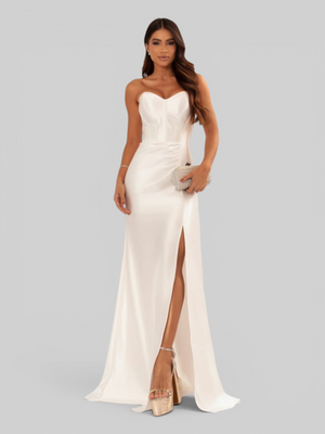 Vestido de Festa Longo Acetinado com Fenda Itália New