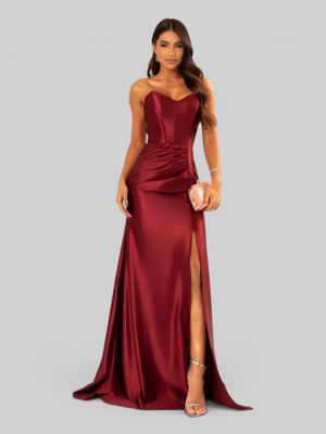 Vestido de Festa Longo Acetinado com Fenda Itália New
