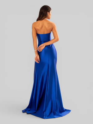 Vestido de Festa Longo Acetinado com Fenda Itália New