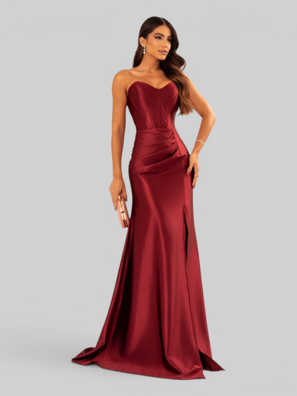 Vestido de Festa Longo Acetinado com Fenda Itália New