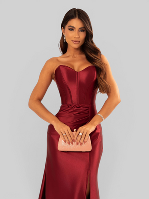 Vestido de Festa Longo Acetinado com Fenda Itália New