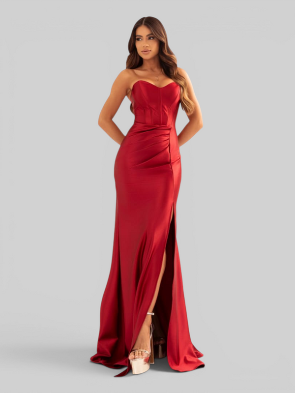 Vestido de Festa Longo Acetinado com Fenda Itália New