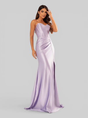 Vestido de Festa Longo Acetinado com Fenda Itália New