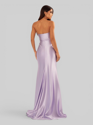 Vestido de Festa Longo Acetinado com Fenda Itália New