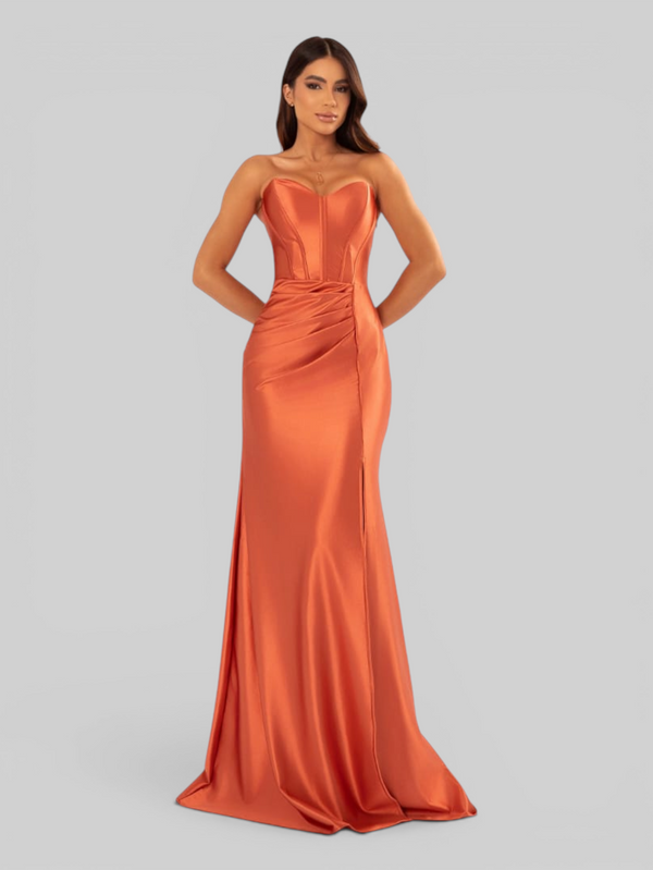 Vestido de Festa Longo Acetinado com Fenda Itália New