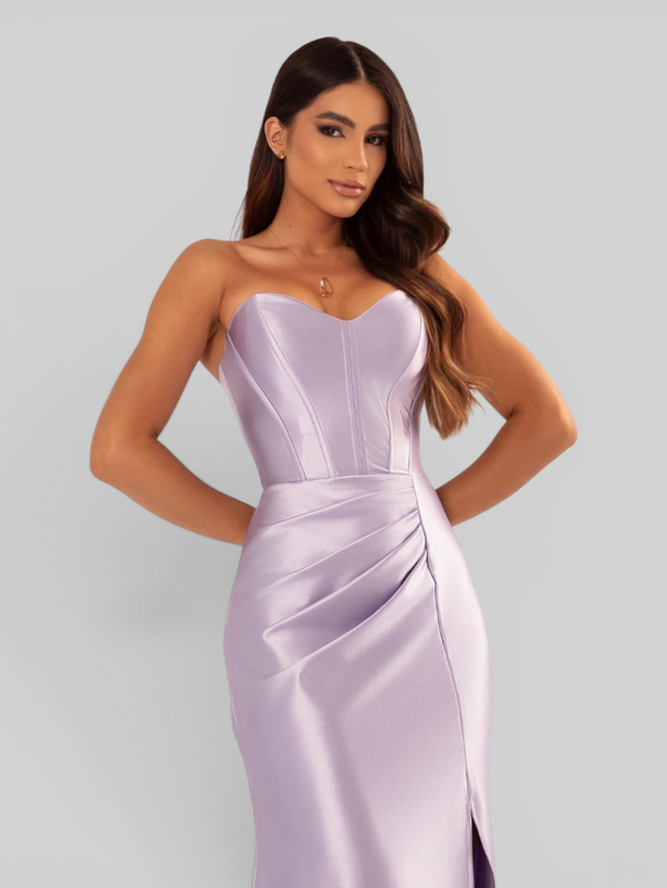 Vestido de Festa Longo Acetinado com Fenda Itália New