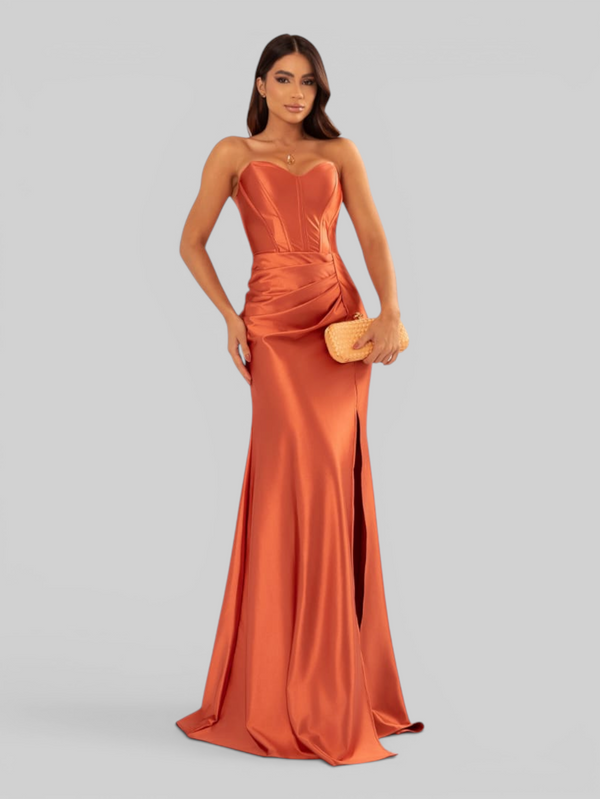 Vestido de Festa Longo Acetinado com Fenda Itália New
