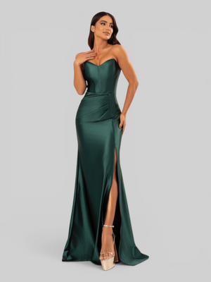 Vestido de Festa Longo Acetinado com Fenda Itália New