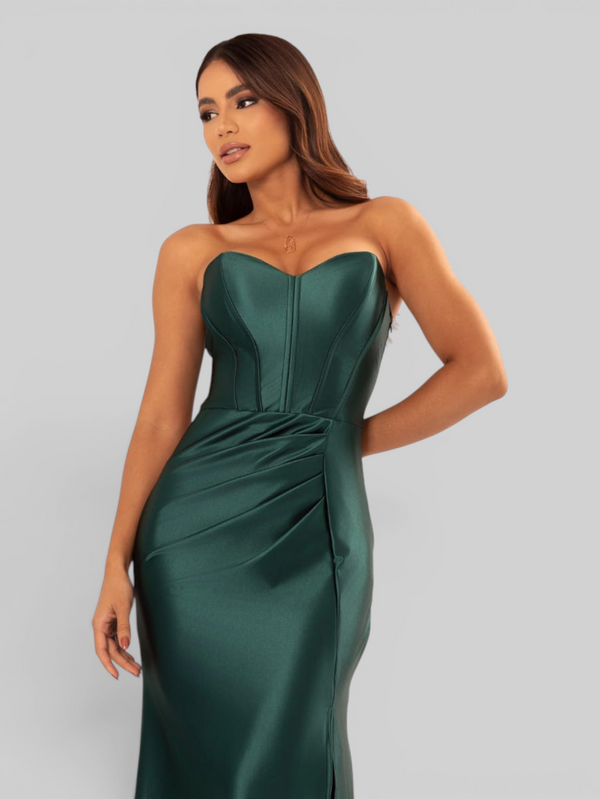 Vestido de Festa Longo Acetinado com Fenda Itália New