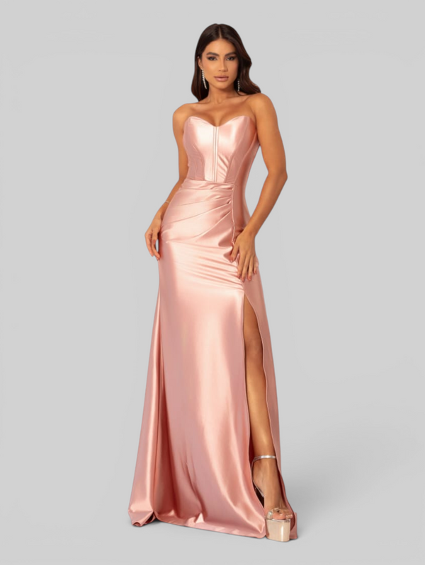 Vestido de Festa Longo Acetinado com Fenda Itália New