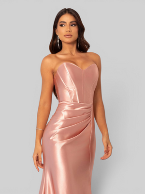 Vestido de Festa Longo Acetinado com Fenda Itália New