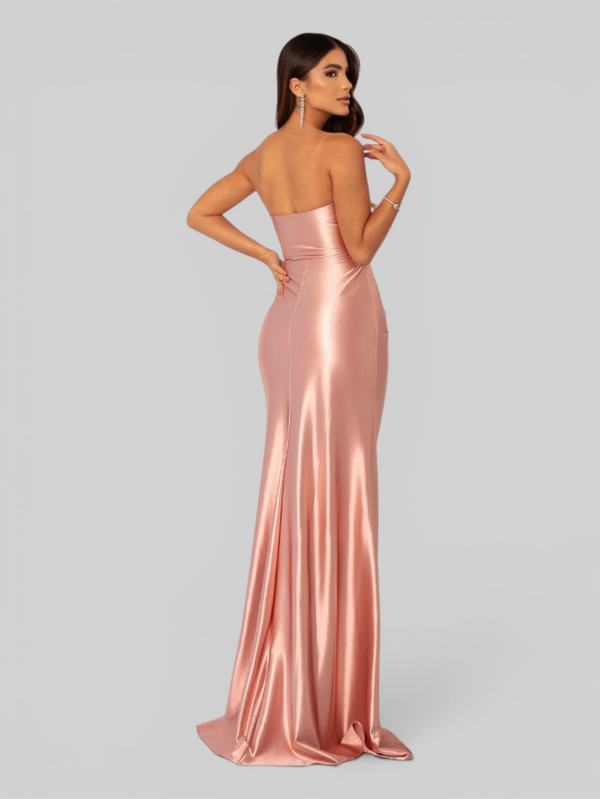 Vestido de Festa Longo Acetinado com Fenda Itália New