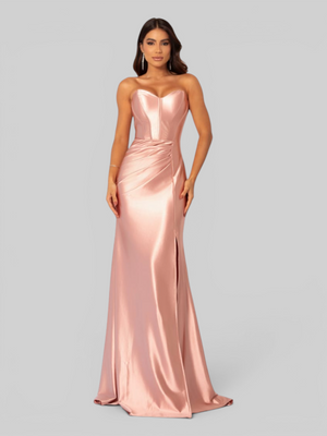 Vestido de Festa Longo Acetinado com Fenda Itália New