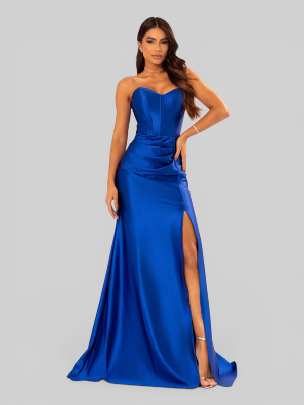 Vestido de Festa Longo Acetinado com Fenda Itália New