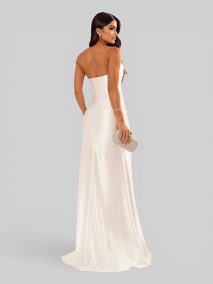 Vestido de Festa Longo Acetinado com Fenda Itália New