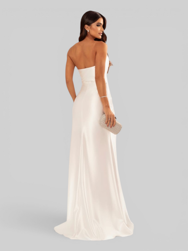 Vestido de Festa Longo Acetinado com Fenda Itália New