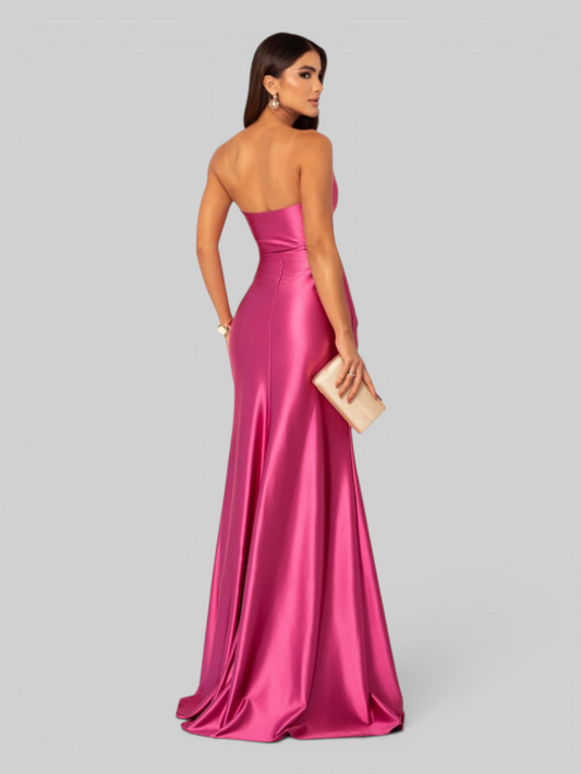 Vestido de Festa Longo Acetinado com Fenda Itália New