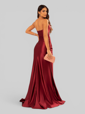 Vestido de Festa Longo Acetinado com Fenda Itália New