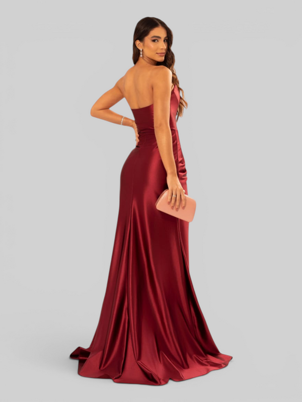 Vestido de Festa Longo Acetinado com Fenda Itália New