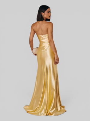 Vestido de Festa Longo Acetinado com Fenda Itália New