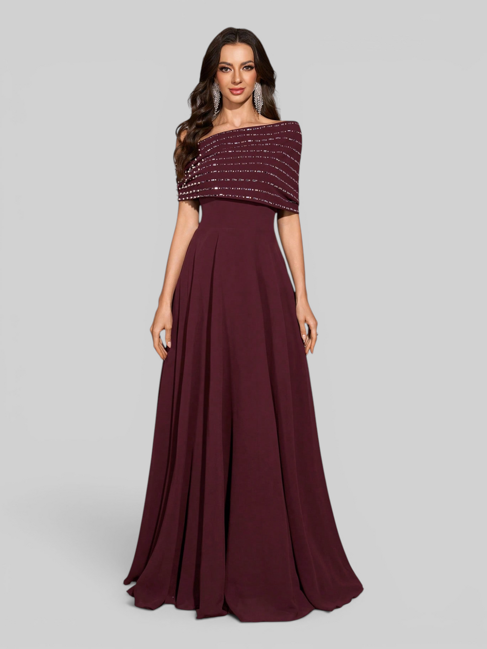 Vestido de Festa Longo Apliques Voluz