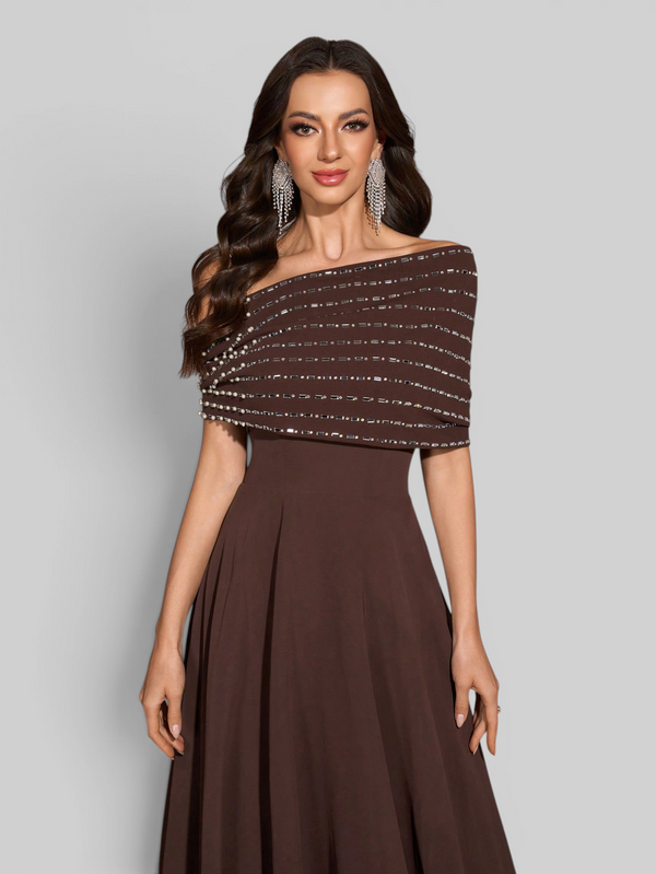 Vestido de Festa Longo Apliques Voluz