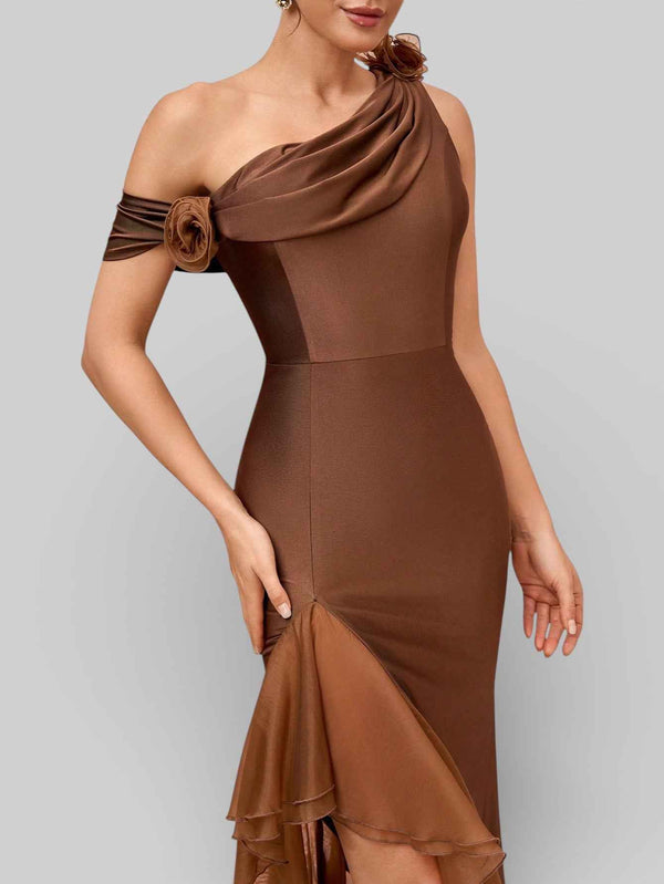 Vestido de Festa Longo Assimétrico Babados