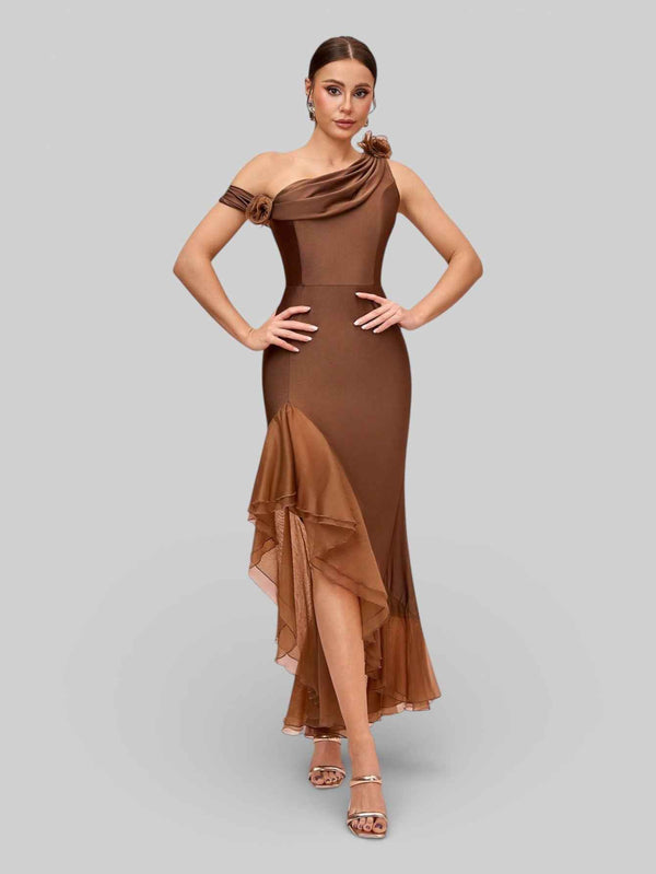 Vestido de Festa Longo Assimétrico Babados
