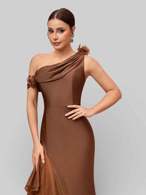 Vestido de Festa Longo Assimétrico Babados